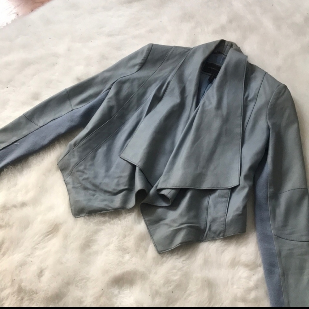 BCBG Leather Slate Blue Jacket Size S